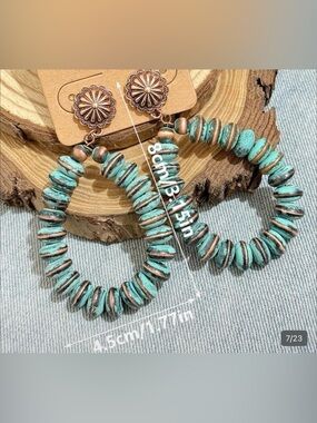 Turquoise and Antique Copper Hoop Earrings - Women Jewelry